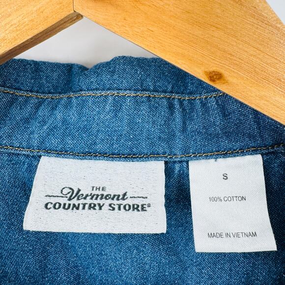 The Vermont Country Store Denim Popover Dress Blue Short Sleeve Cotton Size S - Picture 3 of 6